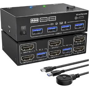 HDMI-Compatible KVM Switch,60Hz KVM 2 in 2 Out Dual Monitor Switcher Controls 2 Computers Or Laptop Monitors Dual Input Display