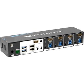 HDMI KVM Switch 4 Port 4K 4x1 Quad viewer with Cable use 1 Set of Keyboard Mouse Control 4 PCS(UK Plug)