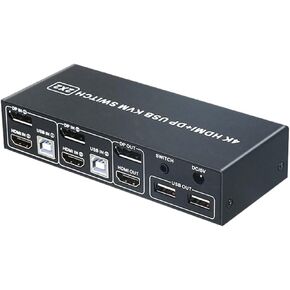 شاشة مزدوجة DisplayPort KVM مشاركة لوحة المفاتيح المحول KVM Switcher HDMI +DP 2x2