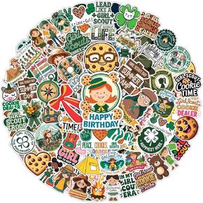 100pcs Girl Scout Stickers - Girl Scouts Sticker Waterproof Decals for Water Bottles Laptop Luggage Computer Scrapbooking Teens Adults Girls Kids Funny Party Birthday Decorations