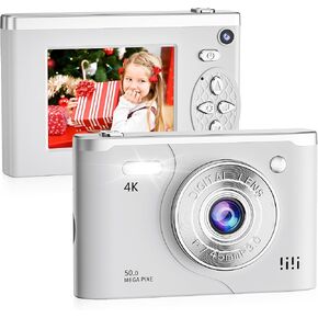 Portable Compact Digital Camera Vlogging Camera for Photography with 32GB Card, Ivory