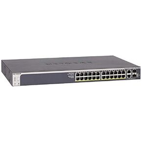 NETGEAR 28-Port PoE Gigabit/10G Stackable Smart Switch (GS728TXP) - Managed, with 24 x PoE+ @ 195W, 2 x 10G Copper and 2 x 10G SFP+, Desktop or Rackmount, and Limited Lifetime Protection