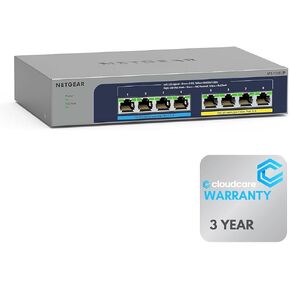 NETGEAR MS108UP 8-Port Unmanaged Switch | 4 x 100/1000/2.5G (PoE++) + 4 x 100/1000/2.5G (PoE+) | Desktop & Wall-Mountable | 𝐏𝐨𝐄++ 230W | Cloud Care's 3-Year Warranty SupportPlus Included