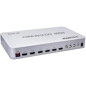 4x2 HDMI KVM Matrix Audio Video Converter Switch Splitter 4 Input 2 Out Display 4K 60Hz USB Wired Keyboard Mouse Control 4 PCs(with UK Plug)