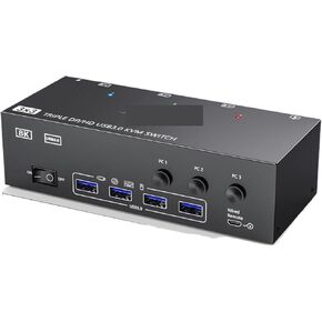 2 Displayport + HDMI USB 3.0 KVM Switch 3 Monitors 3 Computers 8K@60Hz 4K@144Hz Triple Monitor KVM with 4 USB 3.0 Ports(with AU Plug)