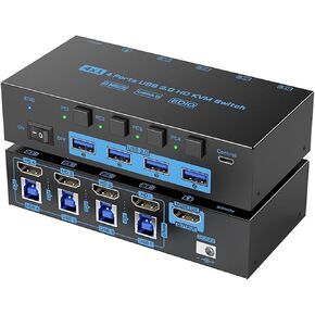 8K USB 3.0 KVM Switch HDMI 4 Port,EDID Simulation KVM Switch 4 Computers Share 1 Monitor and 4 USB Devices for Keyboard Mouse(US Power Plug)