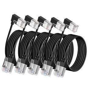 Ultra Slim 90° Degree Cat 6A Ethernet Cable Left Angled 1.6 Ft 5Pack, 10Gbps High-Speed Internet Flexible Cable for PC, Router, Ps4/5 (Black)