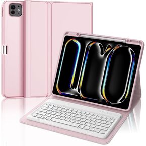 Keyboard case for iPad Pro 13 inch (M4, 2024), Detachable Wireless Bluetooth Keyboard, Smart Folio Cover with Pencil Holder for 13" iPad Pro (M4), Auto Sleep/Wake, Pink