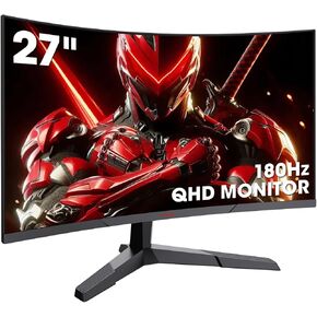 KOORUI 27 inch Gaming Monitor, QHD (2560 x 1440) R1500 180Hz Curved Monitor, AdaptiveSync with 1ms Computer Monitor, VESA Compatible, HDR10, 1 x Display Port 1.4 & 2 x HDMI 2.0, Eye Care 27E6QCA