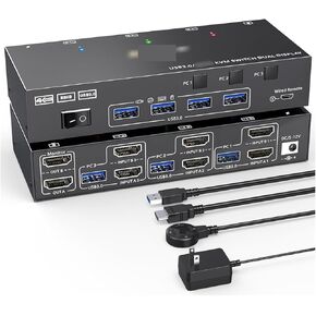 Dual Monitor KVM Switch USB 3.0 HDMICompatible KVM Switch 2 Monitors 3PC 4K@60Hz 2K@144Hz EDID Emulator Dual Monitor KVM Switch