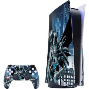 Skinit Decal Gaming Skin Compatible with PS5 Bundle - Officially Licensed DC Comics Batman Dark Knight Rises Poster Design