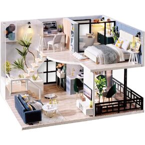 JAS WENAS DIY Dollhouse - طقم أثاث خشبي مصغر مع مقاوم للغبار، ألعاب بيت الدمى الصغيرة المصنوعة يدويًا بمقياس 1:24، طقم منزل صغير مع أثاث لفكرة هدية عيد الحب للأولاد والبنات in Kuwait