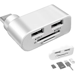 beeto Visulong 4 in 1 Rotatable USB Hub, Portable 180 Degrees Rotate USB Hub, USB 2.0x2+TF + SD, USB C SD Card Reader for MacBook, Laptops, Mobile HDD and More(White)