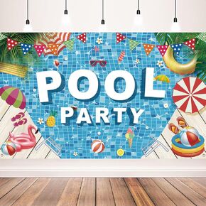 Pool Party Backdrop,Pool Banner for Pool Party Decorations, Swimming Theme Photo Background,71 x 43 Inches