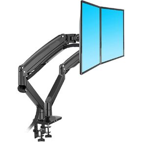 F195A Aluminum Alloy 22-32 Inch Dual LCD LED Monitor Stand Gas Spring Arm Full Motion Monitor Stand with 2 U Ports(Gray)