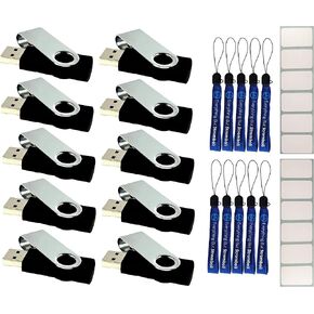 8GB Flash Drives Bulk 10 Pack (Black) USB 2.0 Memory Storage Bundle with (10) Everything But Stromboli Lanyards & (12) Labels for Marking Flashdrive