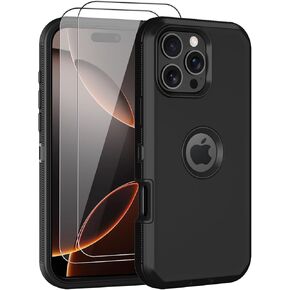 for iPhone 16 Pro Max Case,with 2 Screen Protector Heavy Duty Drop Protection,Full Body 3 Layer Rugged Shockproof Dust-Proof Protective Phone Cover for Apple iPhone 16 Pro Max (Black)