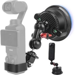 Suction Cup Mount for DJI Osmo Pocket 3,360°Adjustable Car Windshield & Dashboard Holder Kit with Expansion Adapter for Versatile Vlogging and Filming