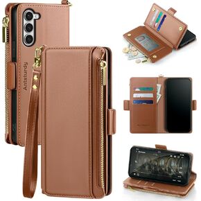 Antsturdy Compatible with Samsung Galaxy S23 Wallet case with Card Holder for Women Men RFID Blocking Phone case PU Leather Flip Folio Shockproof Cover with Strap Zipper Credit Card Slots,Black