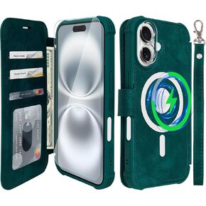 Fanavagy متوافق مع iPhone 16 Pro Wallet Case for Magsafe Wireless Charging ، Pu Leather Flip Folio Case [شاشة واقي عدسة الكاميرا] مع حامل بطاقة كتلة RFID ، Clove Purple in Kuwait