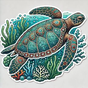 2 PCS Colorful Sea Turtle Stickers – Cute Vinyl Waterproof Decals 3x3.5 Inch for Laptop, Tumblers, Car Window, Cup – Sea Life Decor, Ocean Animal Sticker for Kids and Adults