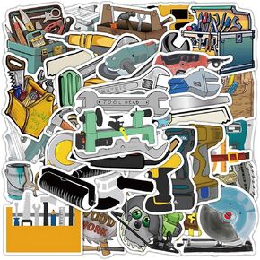 50 Pcs Tool Stickers Pack for Kids Teens Adults, Tool Box Stickers, Lovely Vinyl Waterproof Decals for Water Bottles Skateboard Car Bike Phone Case Laptop