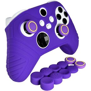 يغطي الجلد الأرجواني المضاد للانزلاق السيليكون قبضة الجلد متوافقة مع وحدة التحكم في سلسلة Xbox S/X ، و 8 PCS Caps Grips Purple Thumb Caps و 2 Clips Caps.