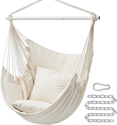 SONGMICS Hammock Chair, Large Swing Chair with 2 Cushions, Hanging Chair with Chain, Load Capacity 330 lb, for Indoor, Outdoor, Living Room, Bedroom, Dove Gray UGDC197G01 in Kuwait