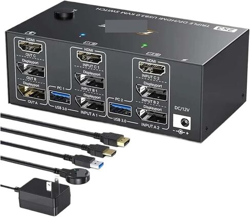 Multi Monitor 2 DisplayPort + HDMI USB3.0 KVM Switch 8K 60Hz 4K@144Hz 3 مراقبون 2 أجهزة كمبيوتر (قابس المملكة المتحدة) in Saudi Arabia