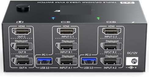 KVM Switch 3 مراقب 2 أجهزة الكمبيوتر 8K@60Hz 4K@144Hz ، HDMI+2 DisplayPort Switch Switch Triple Monitor لمشاركة الكمبيوتر 2 (203DH EU) in Kuwait