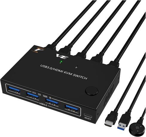 3.0 USB 2/4In-1Out HDMI KVM Switch Box for 2 PC 4K@60Hz Sharing Keyboard Mouse Printer Plug Video Display USB Swltch Splitter(4 HDMI Inputs US) in Kuwait