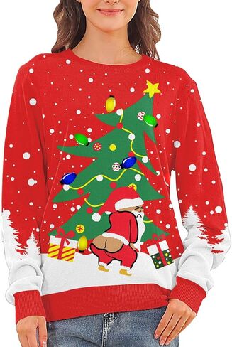 سترة RAISEVERN Ugly Christmas للنساء بلوفر منسوج لطيف وسترات بأكمام طويلة in Kuwait