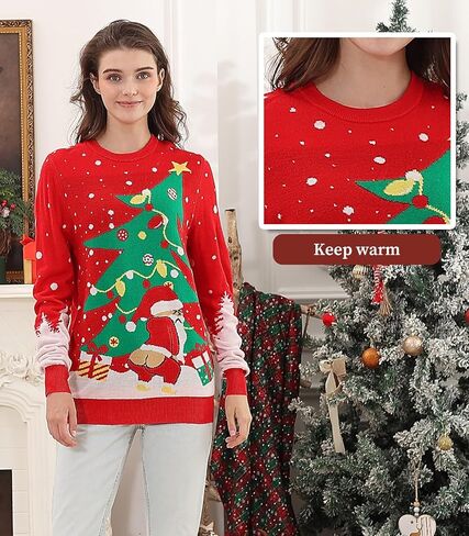سترة RAISEVERN Ugly Christmas للنساء بلوفر منسوج لطيف وسترات بأكمام طويلة in Kuwait
