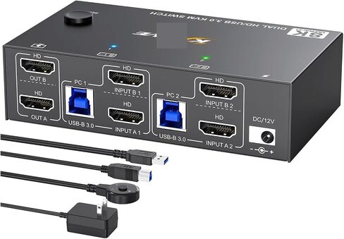 4K@144Hz KVM Switch 2 Monitors 2 Computers 8K@60Hz,HDMI and Displayport Dual Monitor KVM Switch with 4 USB 3.0 Port(AU Plug,8202DH) in Kuwait