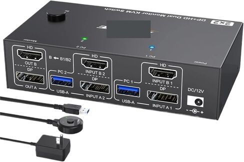 4K@144Hz KVM Switch 2 Monitors 2 Computers 8K@60Hz,HDMI and Displayport Dual Monitor KVM Switch with 4 USB 3.0 Port(AU Plug,8202DH) in Kuwait