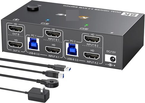 4K@144Hz KVM Switch 2 Switors 2 Computers 8K@60Hz ، HDMI و DisplayPort Dual Monitor Switch مع 4 منفذ USB 3.0 (AU Plug ، 8202DH) in Kuwait