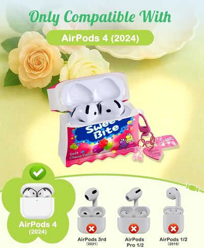 Coralogo for Airpods 4 Case with Cute Keychain - غطاء واقعي أنيق للنساء الفتيات الفريدة الفريدة من نوعها Funny Pretty Kawaii Case for AirPods 4 ، Green in Kuwait