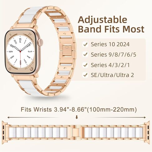Getino Metal Resin Band Compatible with Apple Watch Bands for Women 40mm 38mm 41mm 42mm 44mm 45mm 46mm 49mm, Stainless Steel Strap Bracelet for iWatch Ultra SE Apple Watch Series 10 9 8 7 6 5 4 3 2 1 in Saudi Arabia