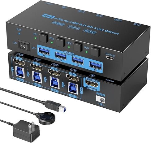 8K USB 3.0 KVM Switch HDMI 4 Port,EDID Simulation KVM Switch 4 Computers Share 1 Monitor and 4 USB Devices for Keyboard Mouse(US Power Plug) in Saudi Arabia