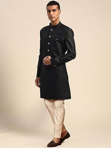 KISAH Men's Indowestern White Sherwani Set With Dupatta, Ethnic Indian Traditional Wear For Wedding & Festivals in Kuwait