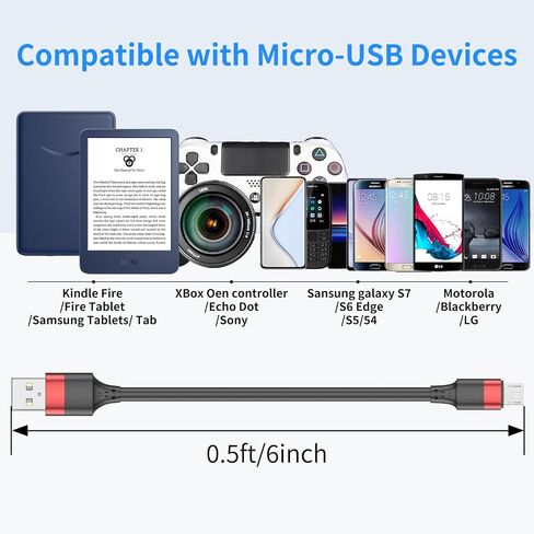 10 Pack Short Micro USB Cables 1ft, Bulk 12 inch Micro USB Cable Pack, Durable USB 2.0 Android Charger Cords for Charging Stations Samsung Galaxy S6 S7 J7 Note 5 LG Kindle Fire Sony PS4 TV Sticks in Saudi Arabia