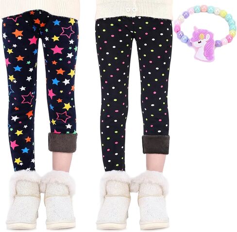 MZSYLK Girls Fleece Lined Leggings Set Thick Thermal Trousers Cotton Colourful Girls Winter Warm Pants Floral Printed Tights in Saudi Arabia