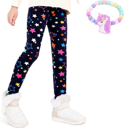 MZSYLK Girls Fleece Lined Leggings Set Thick Thermal Trousers Cotton Colourful Girls Winter Warm Pants Floral Printed Tights in Saudi Arabia