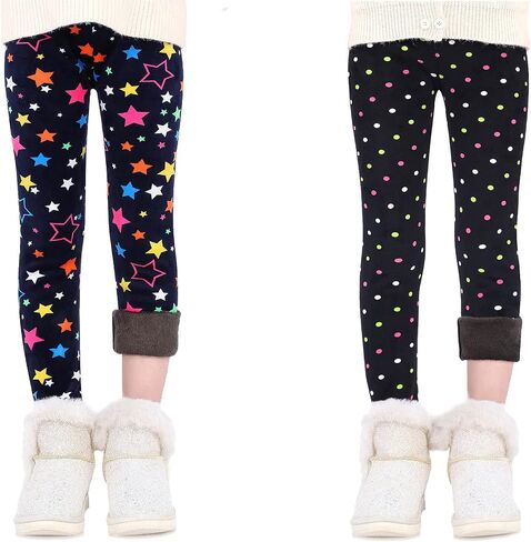 MZSYLK Girls Fleece Lined Leggings Set Thick Thermal Trousers Cotton Colourful Girls Winter Warm Pants Floral Printed Tights in Saudi Arabia