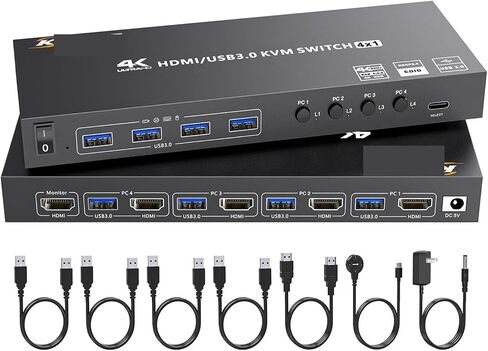 4K HDMI KVM Switch 4 Computers 4K@60Hz 2K@120Hz, Simulation EDID, 4 Port USB3.0 HDMI KVM Switches for 4 PC Share 1 Monitor(US Plug) in Saudi Arabia