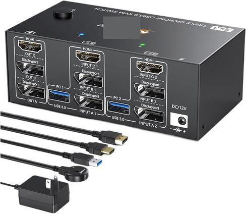 KVM Switch 3 Monitors 2 Computers 8K@60Hz 4K@144Hz, HDMI+2 Displayport KVM Switch Triple Monitor for 2 Computer Share 3 Monitor(UK Plug,3 in 2 Out HDMI) in Kuwait