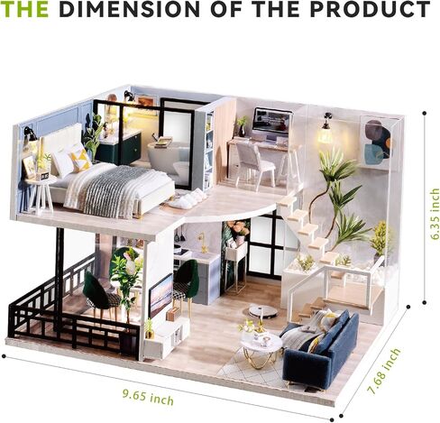 JAS WENAS DIY Dollhouse - طقم أثاث خشبي مصغر مع مقاوم للغبار، ألعاب بيت الدمى الصغيرة المصنوعة يدويًا بمقياس 1:24، طقم منزل صغير مع أثاث لفكرة هدية عيد الحب للأولاد والبنات in Kuwait