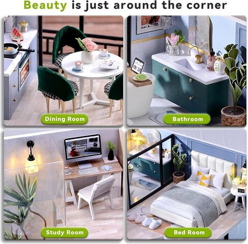 JAS WENAS DIY Dollhouse - طقم أثاث خشبي مصغر مع مقاوم للغبار، ألعاب بيت الدمى الصغيرة المصنوعة يدويًا بمقياس 1:24، طقم منزل صغير مع أثاث لفكرة هدية عيد الحب للأولاد والبنات in Kuwait