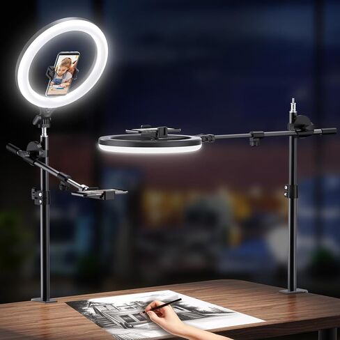 11'' Dimmable Ring Light with Phone Holder, LED Circle Light USB Powered, 3 Light Modes & 10 Brightness Levels, Compatible with Tripod Stand (Stand Not Included), 10W 5V 2A in Kuwait