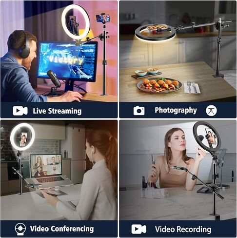 11'' Dimmable Ring Light with Phone Holder, LED Circle Light USB Powered, 3 Light Modes & 10 Brightness Levels, Compatible with Tripod Stand (Stand Not Included), 10W 5V 2A in Kuwait